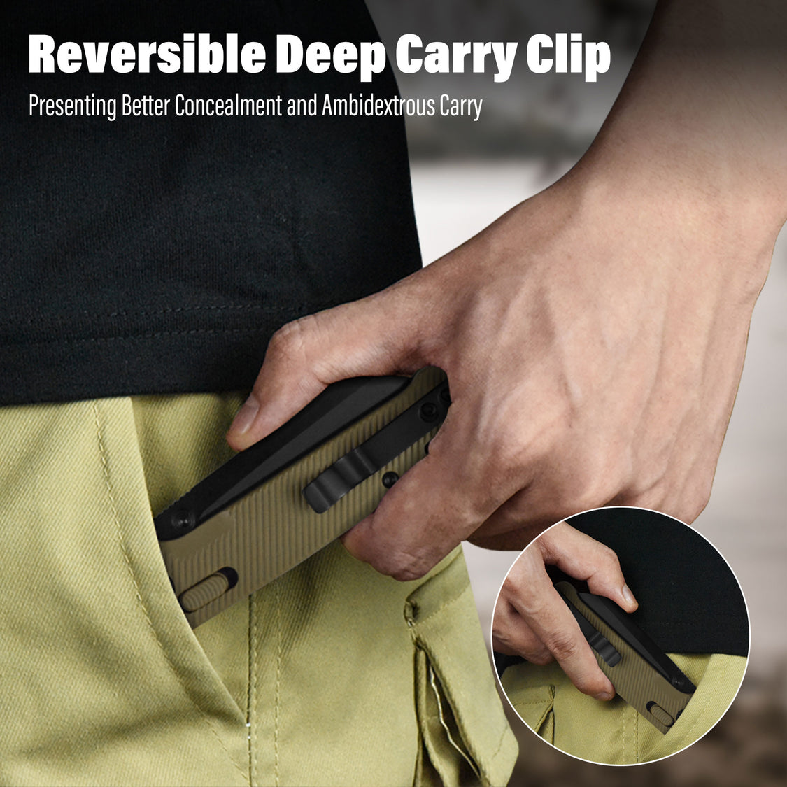 QSP Penguin QS130GL-C2 Black 14C28N Blade Khaki FRN Handle Glyde Lock Pocket Knife