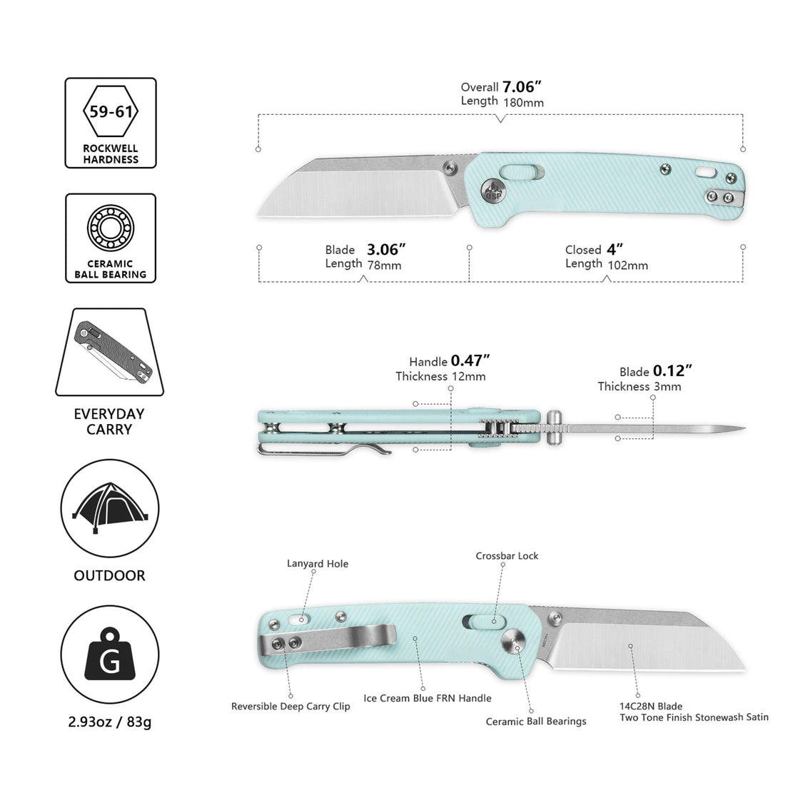 QSP Penguin QS130GL-D1 14C28N Blade Blue FRN Handle Glyde Lock Pocket Knife