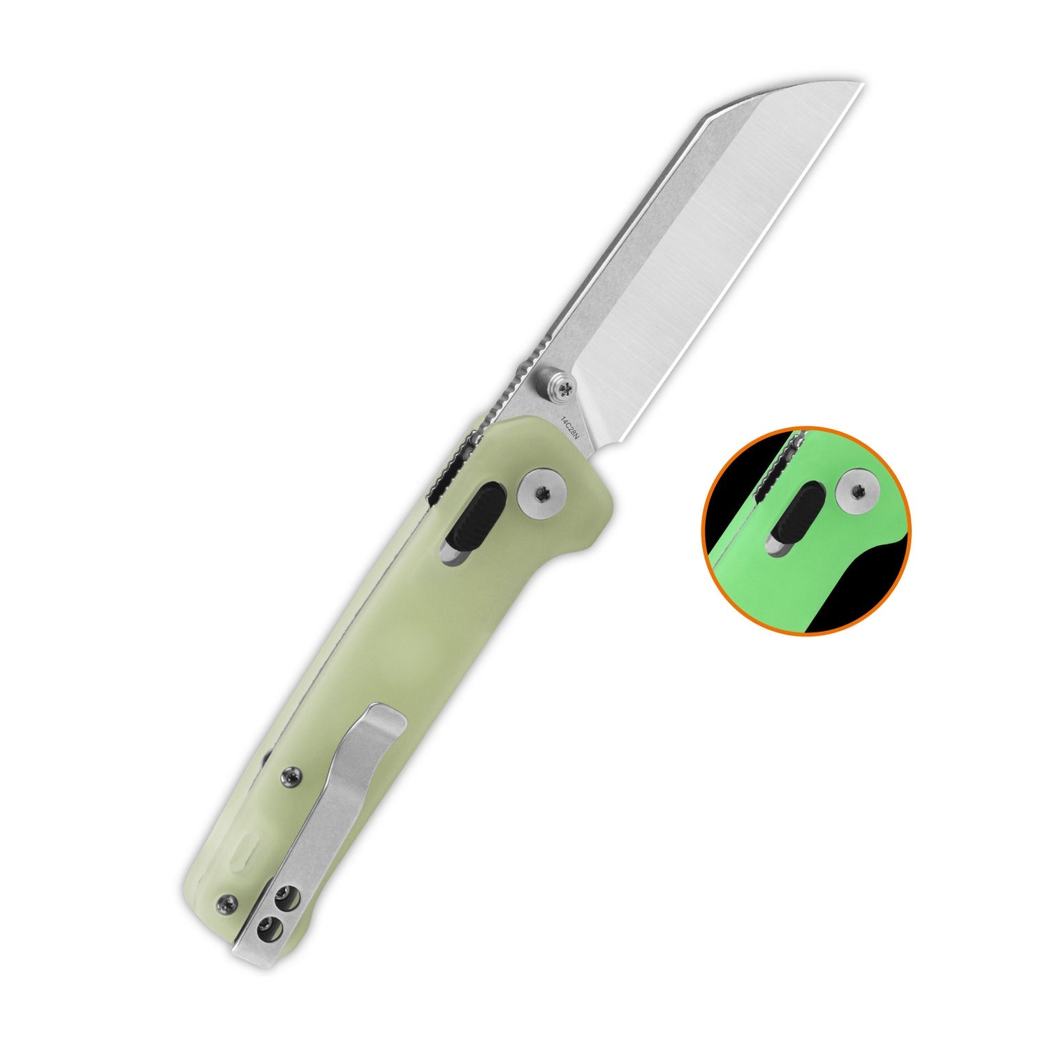 QSP Penguin QS130GL-H1 14C28N Blade Black Glow-in-the-dark resin Handle Glyde Lock Pocket Knife