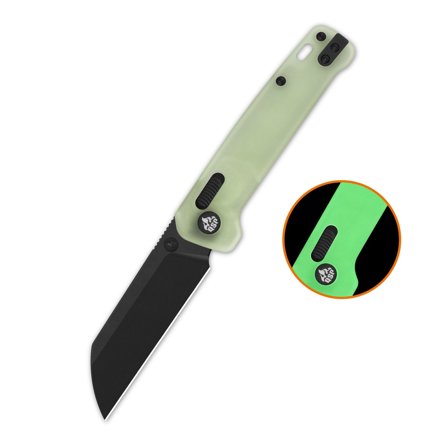 QSP Penguin QS130GL-H2 14C28N Blade Black Glow-in-the-dark resin Handle Glyde Lock Pocket Knife