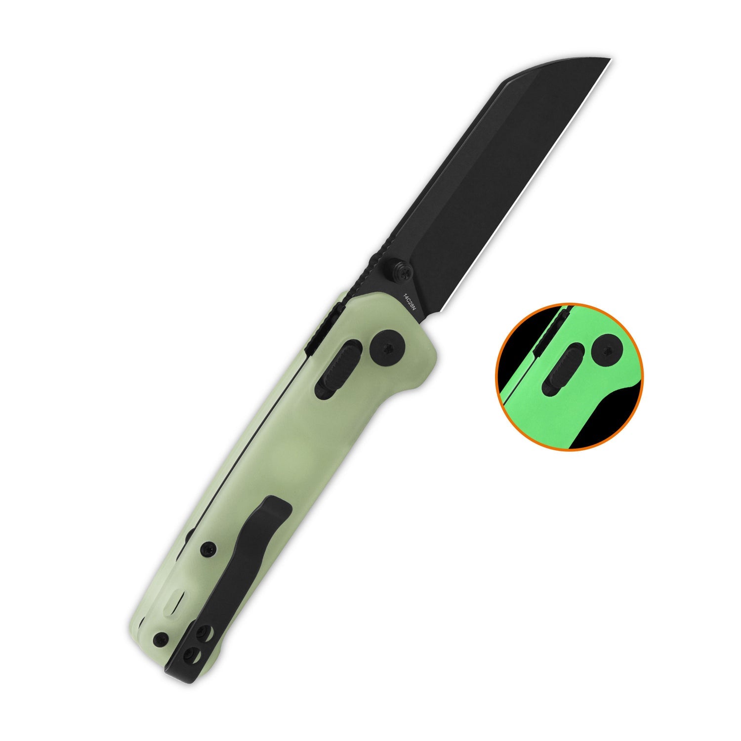 QSP Penguin QS130GL-H2 14C28N Blade Black Glow-in-the-dark resin Handle Glyde Lock Pocket Knife