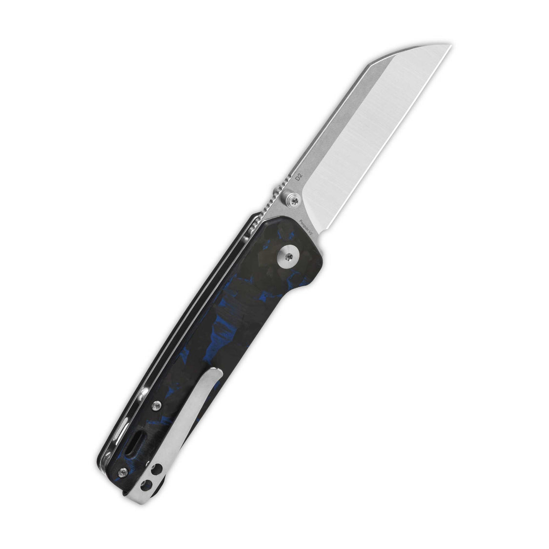 QSP Penguin V2 QS130V2-E1 D2 blade Blue Shredded CF overlay G10 handle Liner Lock Pocket Knife