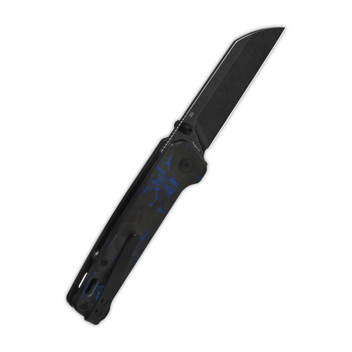 QSP Penguin V2 QS130V2-E2 D2 blade Blue Shredded CF overlay G10 handle Liner Lock Pocket Knife