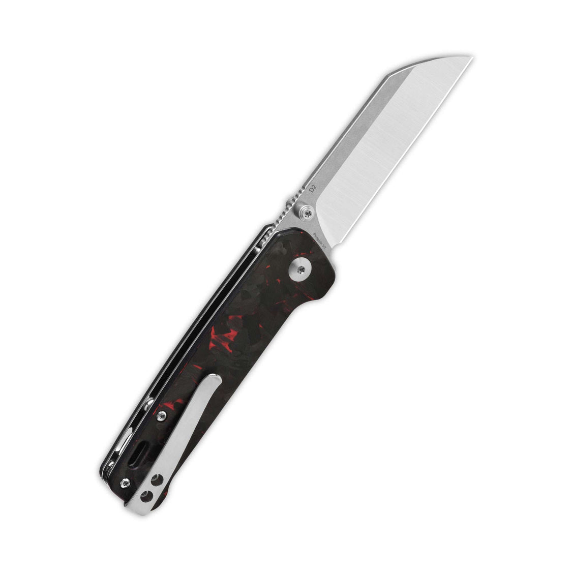 QSP Penguin V2 QS130V2-F1 D2 blade Red Shredded CF overlay G10 handle Liner Lock Pocket Knife
