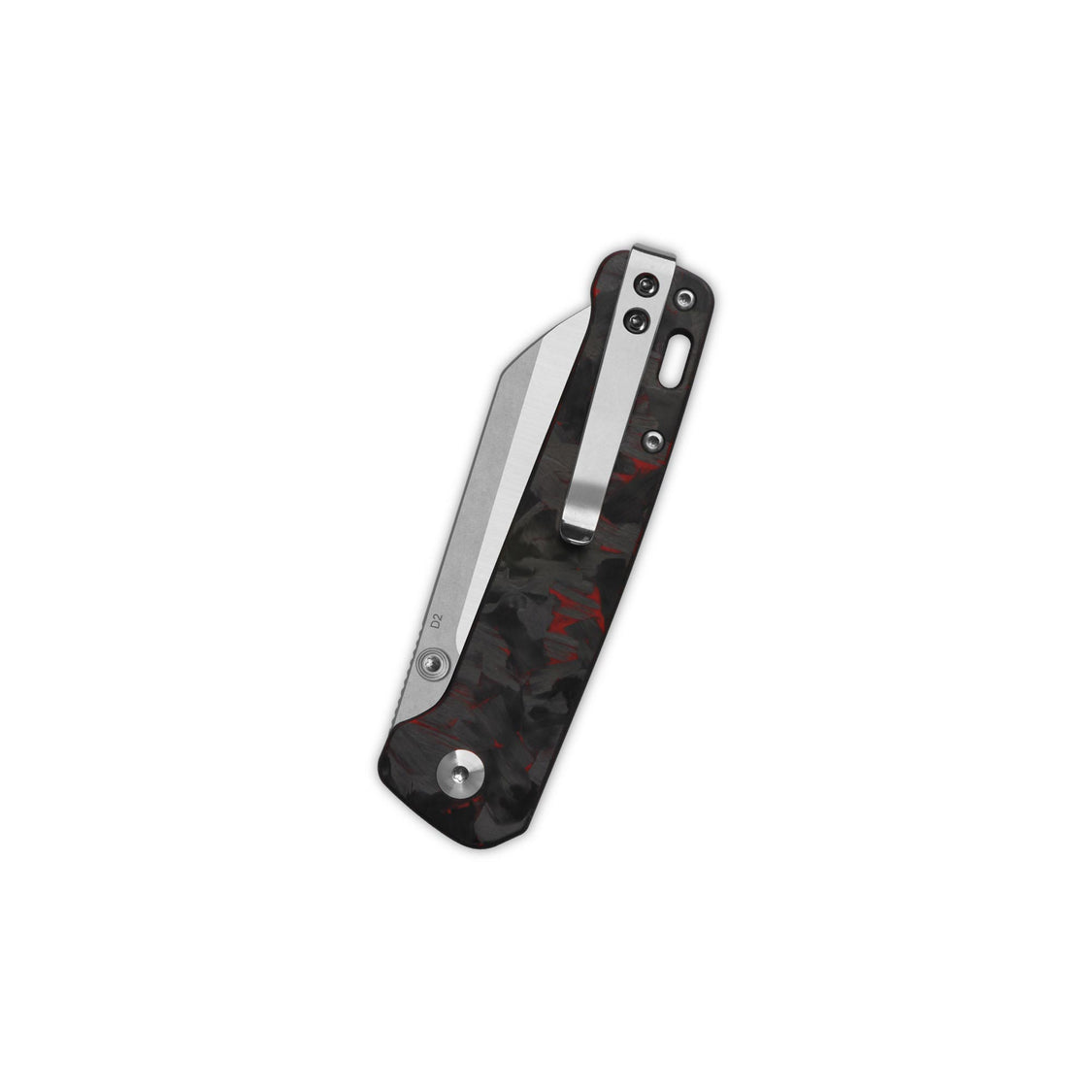 QSP Penguin V2 QS130V2-F1 D2 blade Red Shredded CF overlay G10 handle Liner Lock Pocket Knife