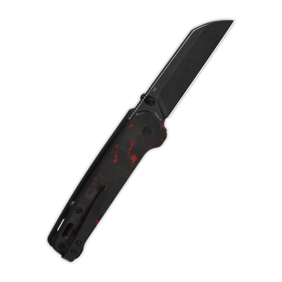 QSP Penguin V2 QS130V2-F2 D2 blade Red Shredded CF overlay G10 handle Liner Lock Pocket Knife