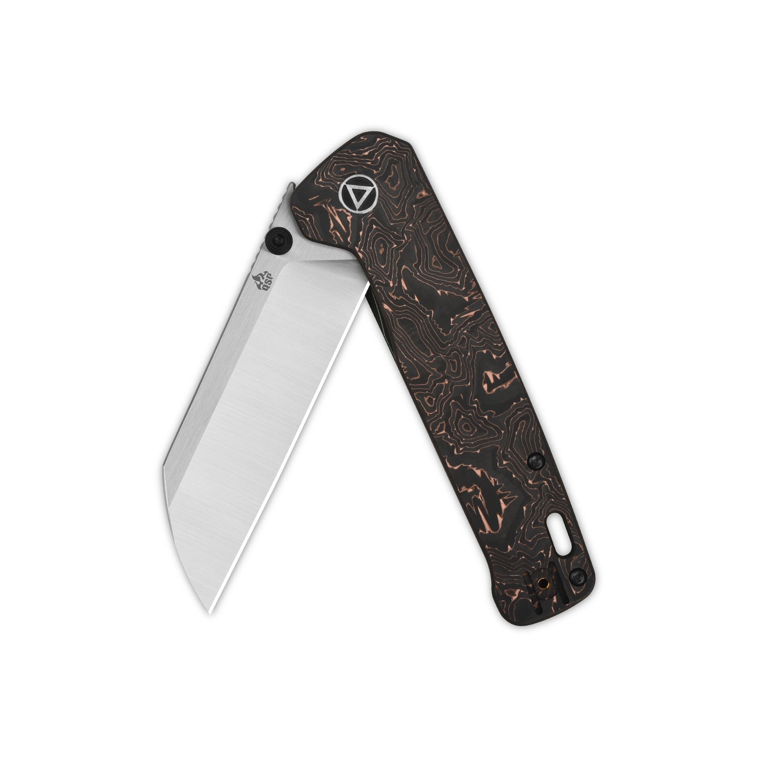 QSP Penguin Plus QS130XL-E1 CPM-20CV Blade Copper Carbon Fiber and Titanium Handle Frame Lock Folding Knife