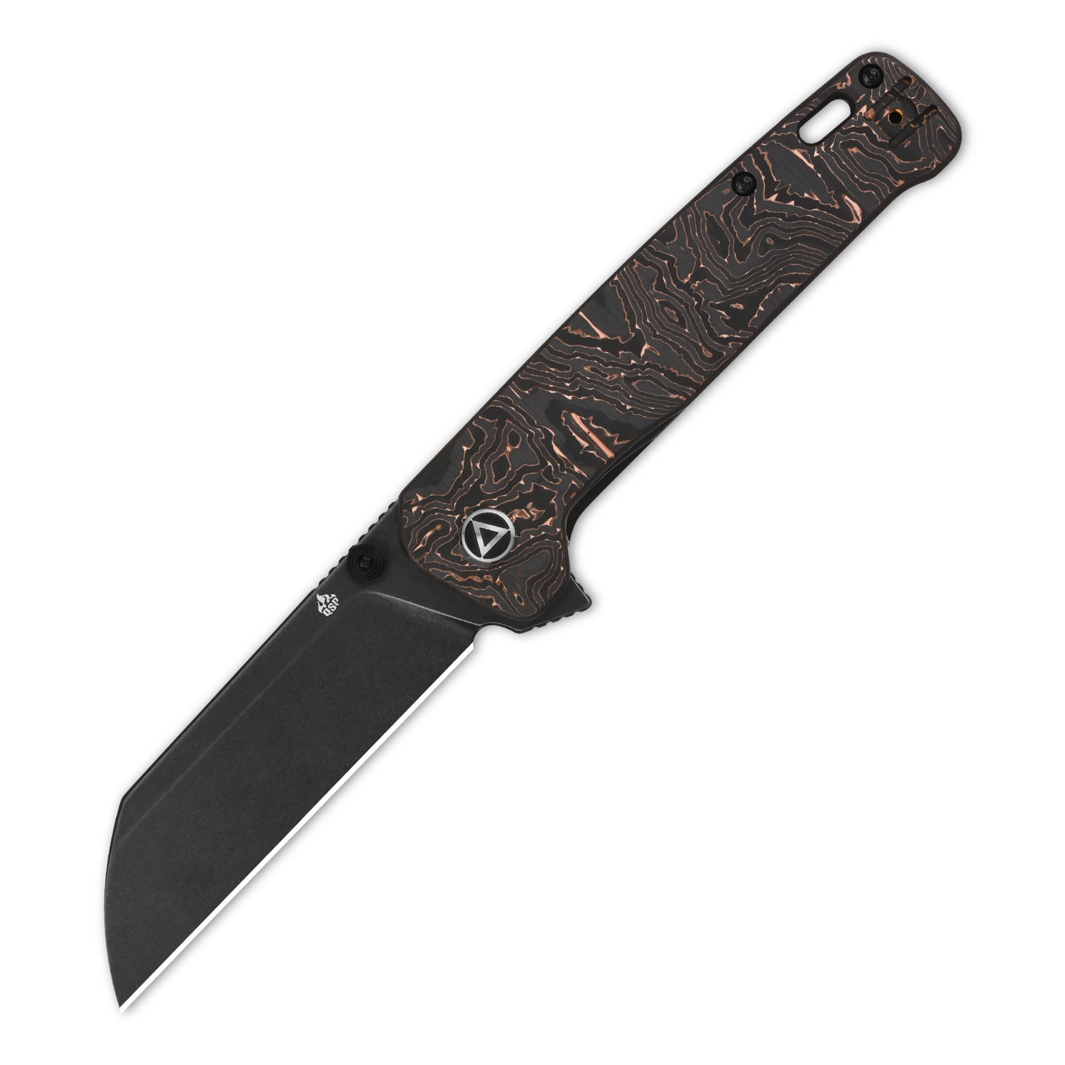 QSP Penguin Plus QS130XL-E2 CPM-20CV Blade Copper Carbon Fiber and Titanium Handle Frame Lock Folding Knife
