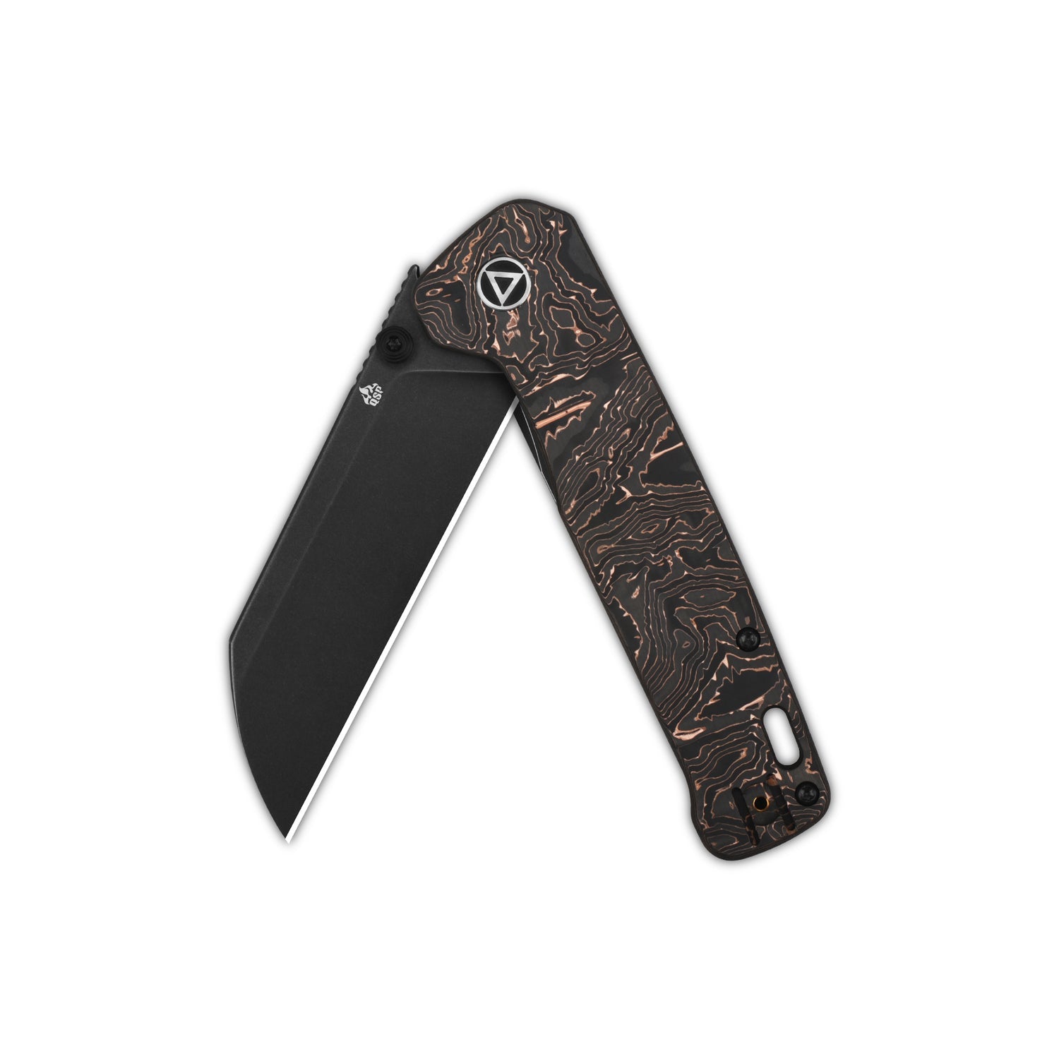 QSP Penguin Plus QS130XL-E2 CPM-20CV Blade Copper Carbon Fiber and Titanium Handle Frame Lock Folding Knife