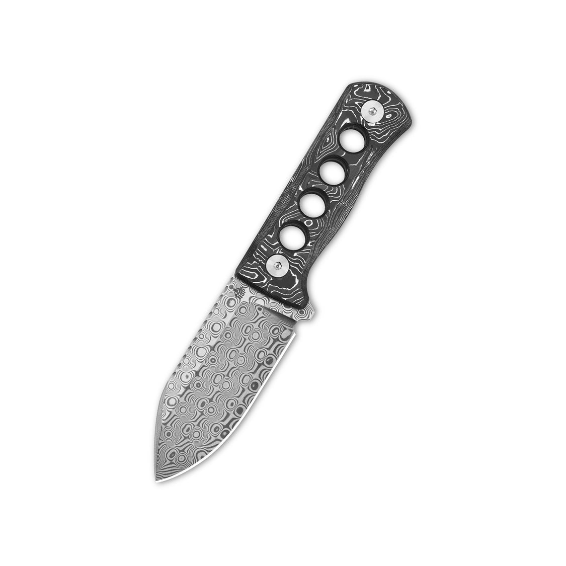 QSP Canary QS141-E Damascus Blade Aluminum/Copper Foil CF Handle with Kydex Sheath Neck Knife