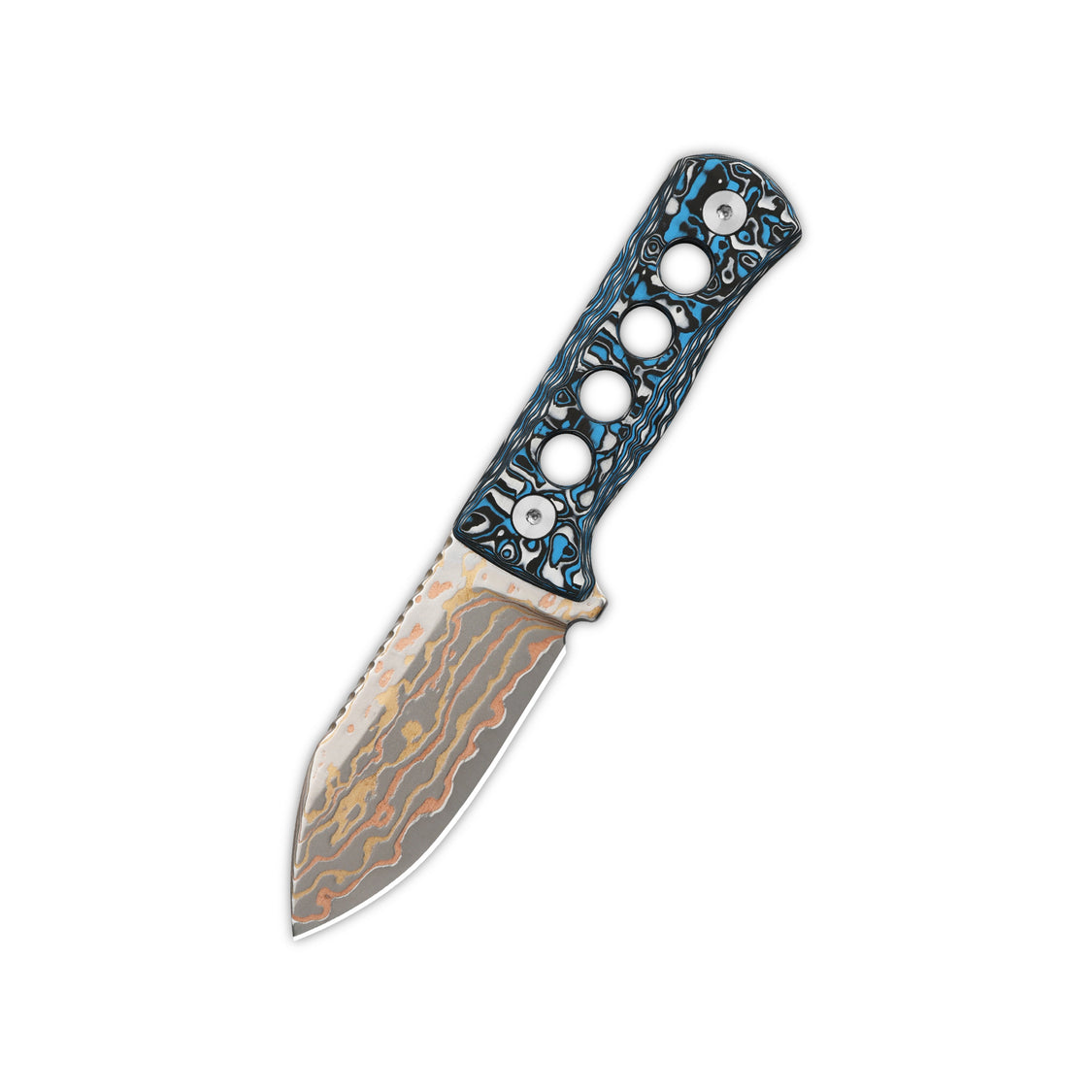 QSP Canary QS141-G Brass Copper Damascus Blade Camo CF Handle Neck Knife