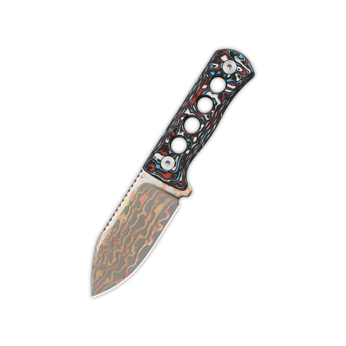 QSP Canary QS141-H Brass Copper Damascus Blade Camo CF Handle Neck Knife