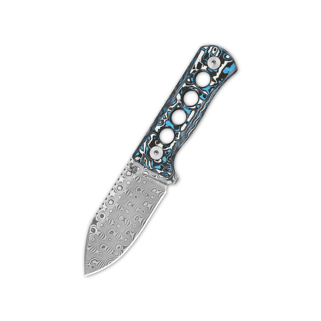 QSP Canary QS141-I Laminated Damascus Blade Camo CF Handle Neck Knife