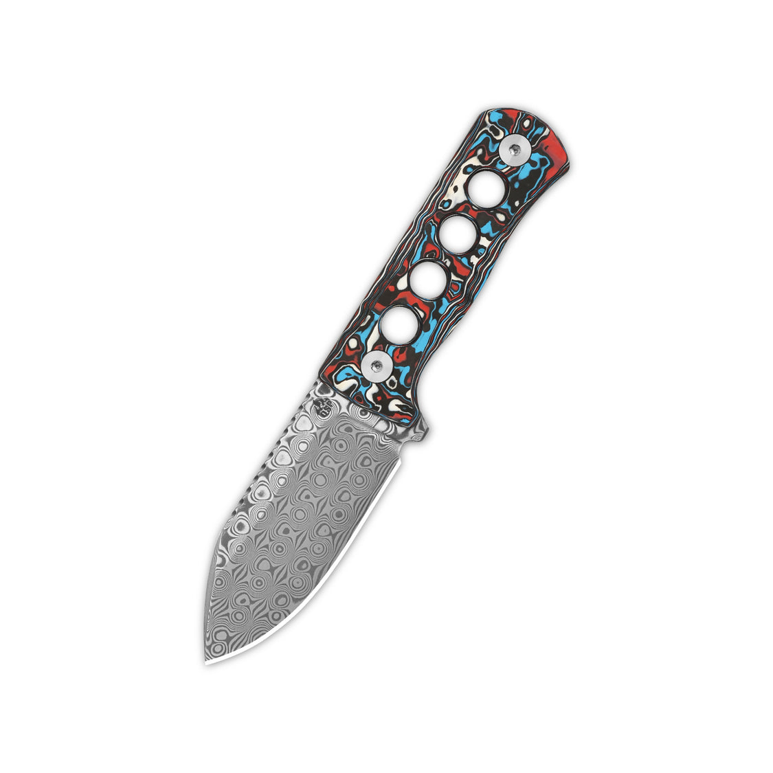QSP Canary QS141-J Laminated Damascus Blade Camo CF Handle Neck Knife