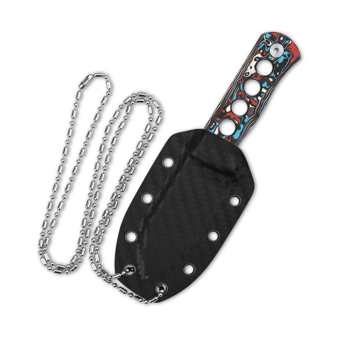 QSP Canary QS141-J Laminated Damascus Blade Camo CF Handle Neck Knife