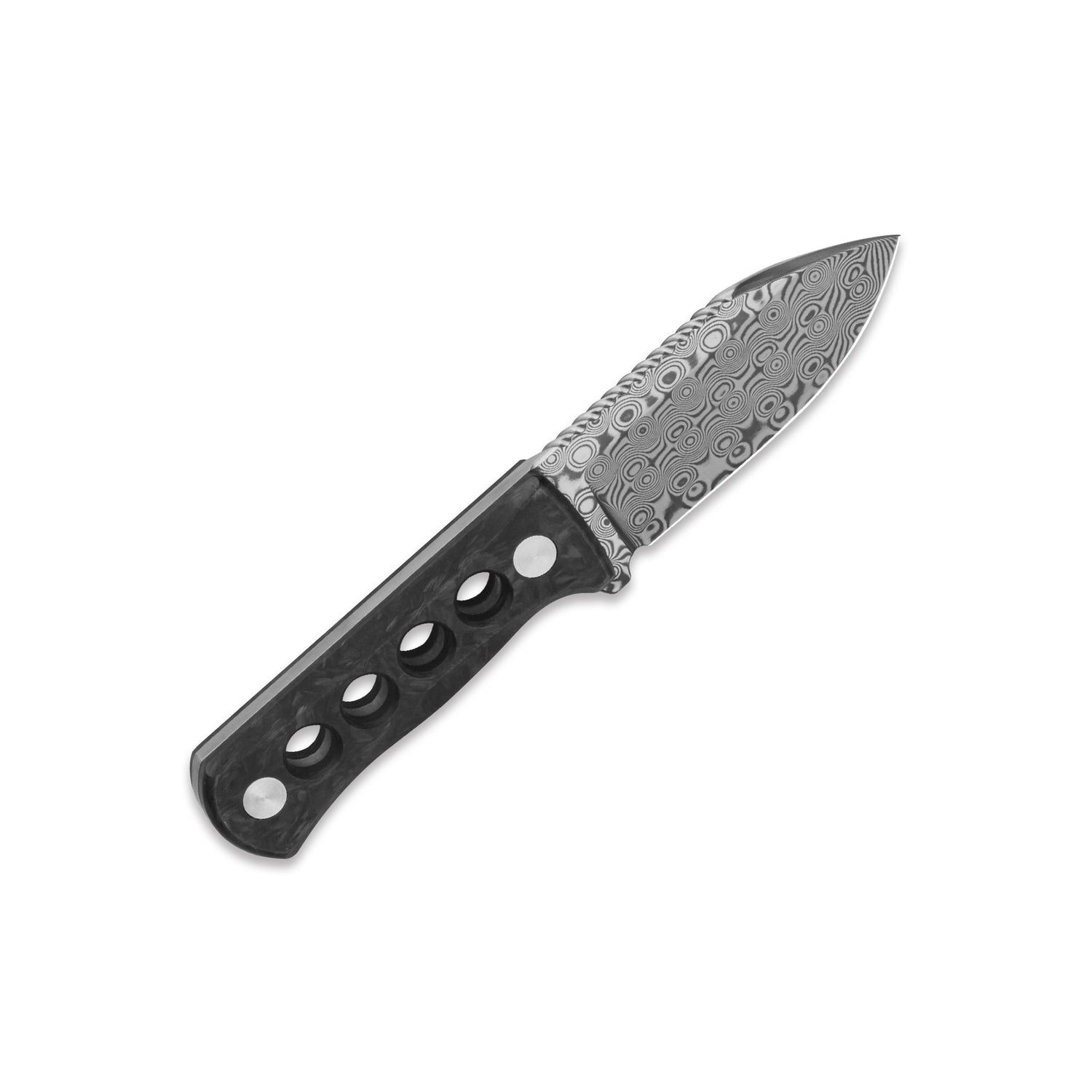 QSP Canary QS141-M Laminated Damascus Blade Glow-in-the-Dark Shredded CF Handle Neck Knife