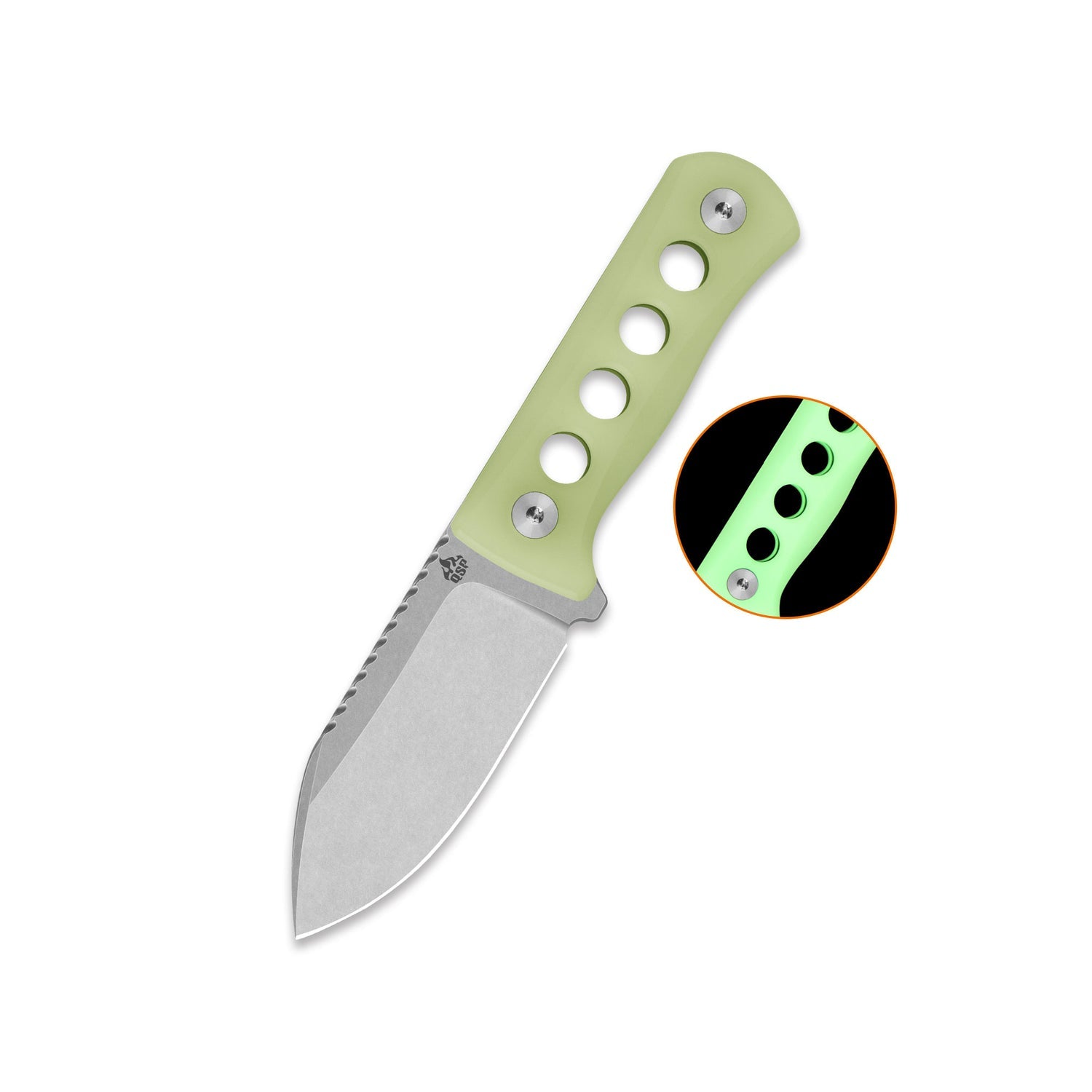 QSP Canary QS141-K1 14C28N Blade Glow-in-the-Dark Resin Handle with Kydex sheath Neck Knife