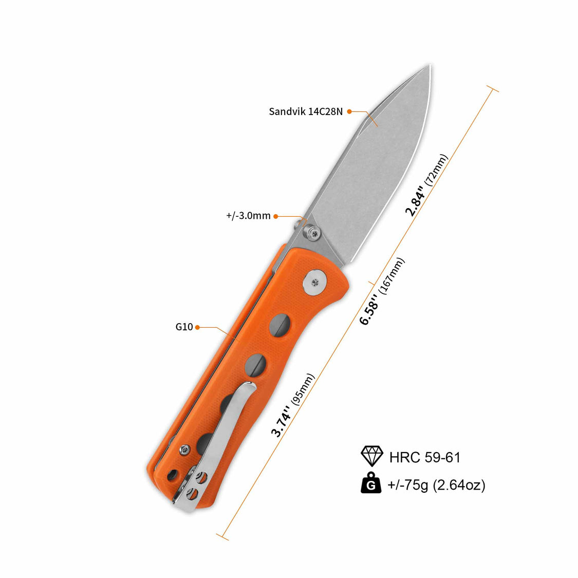 QSP Canary Folder QS150-B1 14C28N Blade Orange G10 Handle Liner Lock Pocket Knife