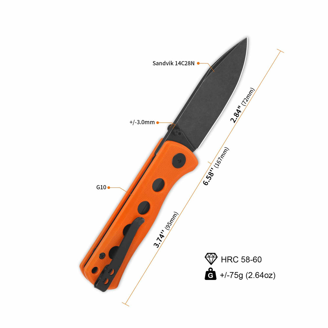 QSP Canary Folder QS150-B2 14C28N Blade Orange G10 Handle Liner Lock Pocket Knife