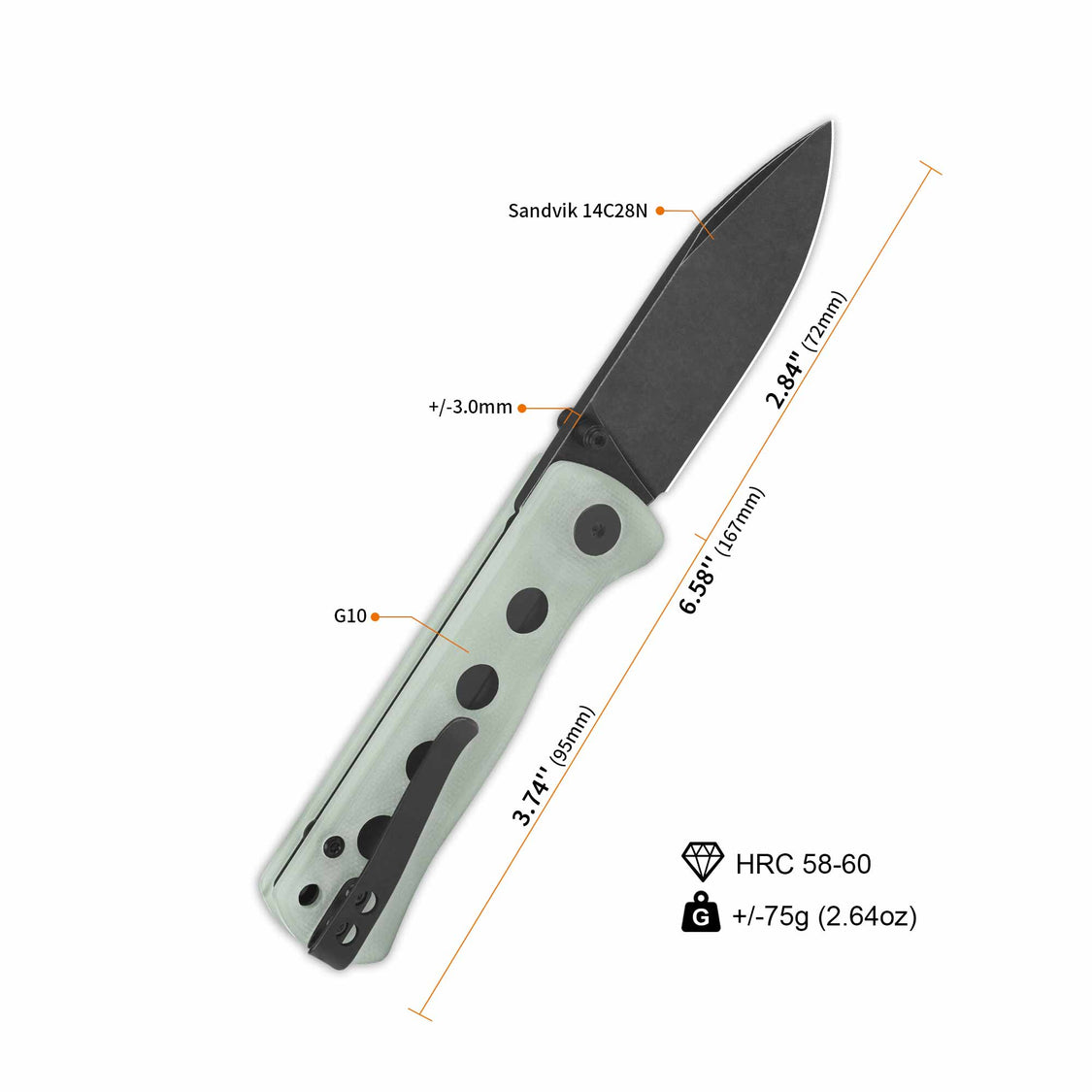 QSP Canary Folder QS150-E2 14C28N Blade Jade G10 Handle Liner Lock Pocket Knife