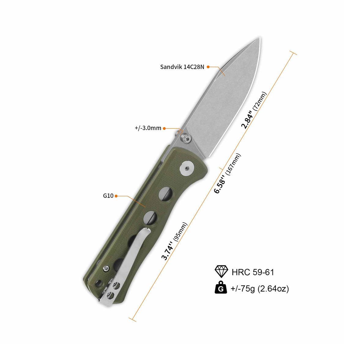 QSP Canary Folder QS150-F1 14C28N Blade Olive Green G10 Handle Liner Lock Pocket Knife