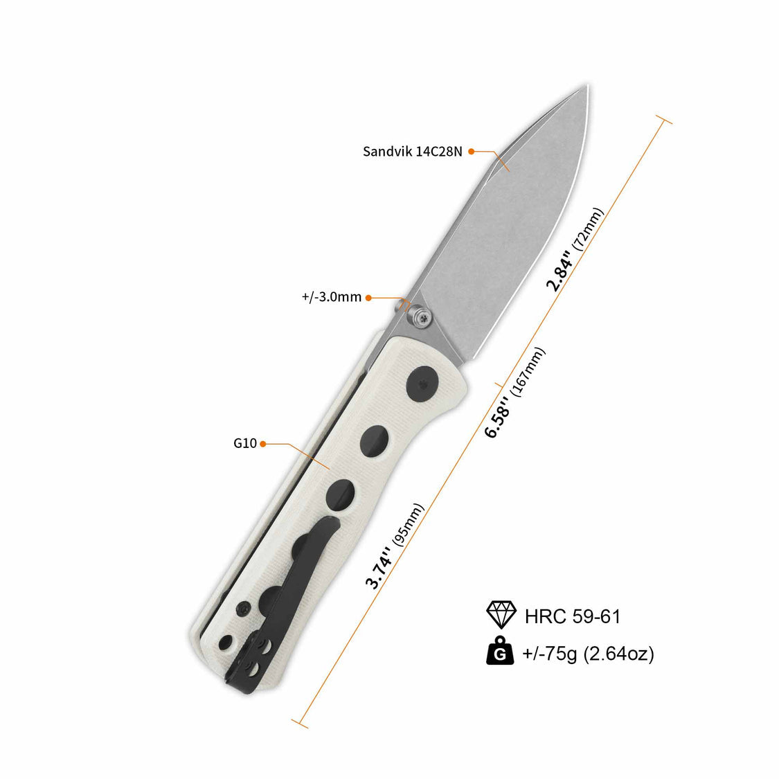 QSP Canary Folder QS150-G1 14C28N Blade White G10 Handle Liner Lock Pocket Knife