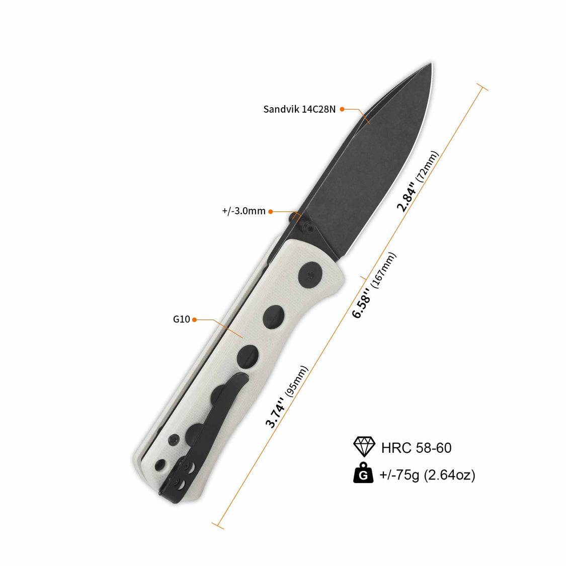 QSP Canary Folder QS150-G2 14C28N Blade White G10 Handle Liner Lock Pocket Knife