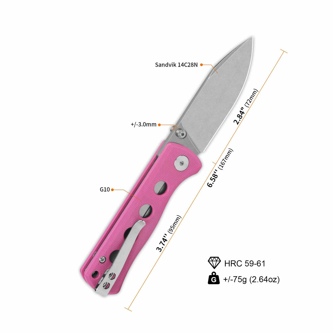 QSP Canary Folder QS150-H1 14C28N Blade Pink G10 Handle Liner Lock Pocket Knife