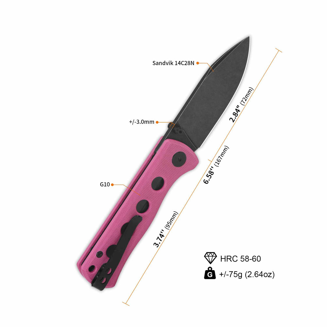 QSP Canary Folder QS150-H2 14C28N Blade Pink G10 Handle Liner Lock Pocket Knife