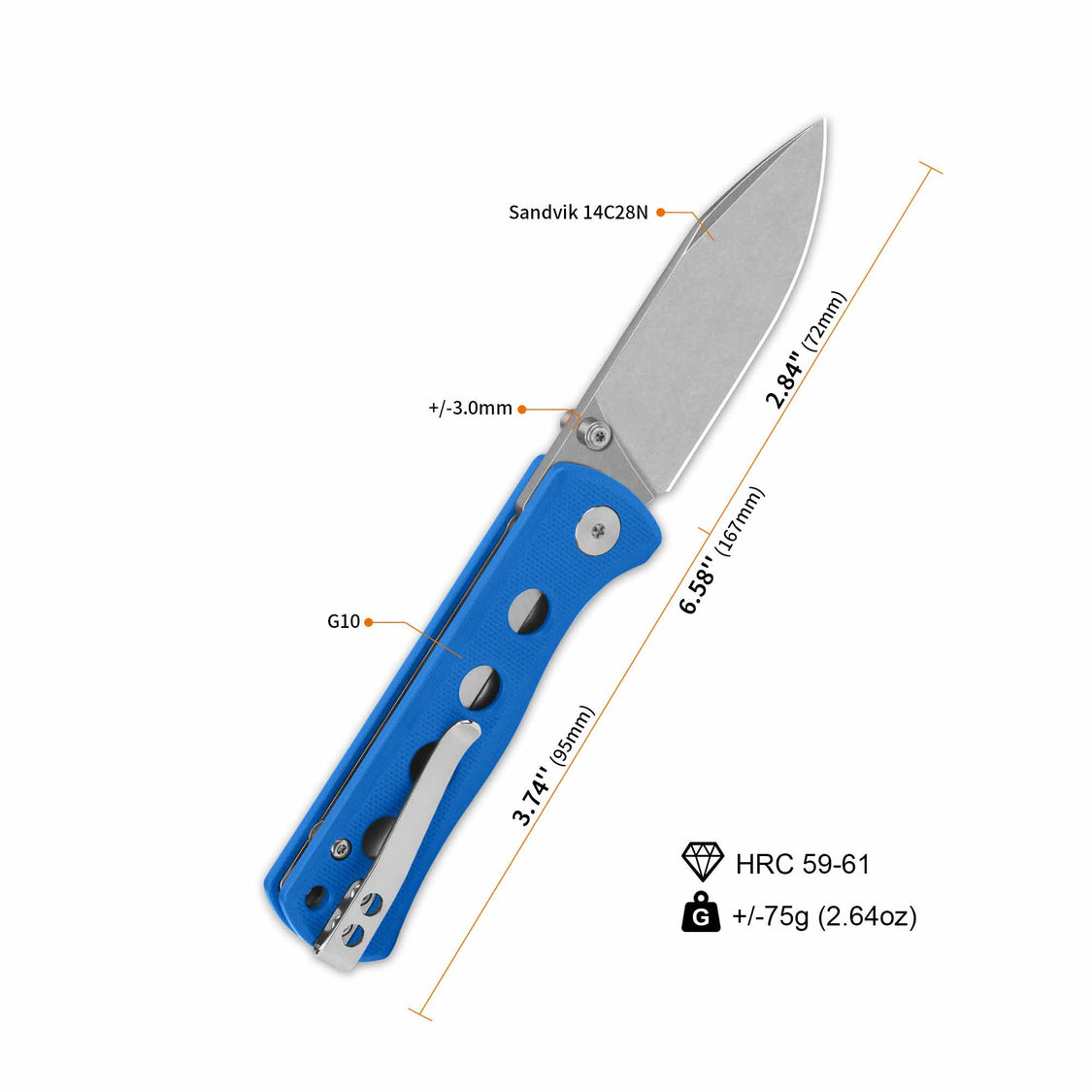QSP Canary Folder QS150-I1 14C28N Blade Blue G10 Handle Liner Lock Pocket Knife