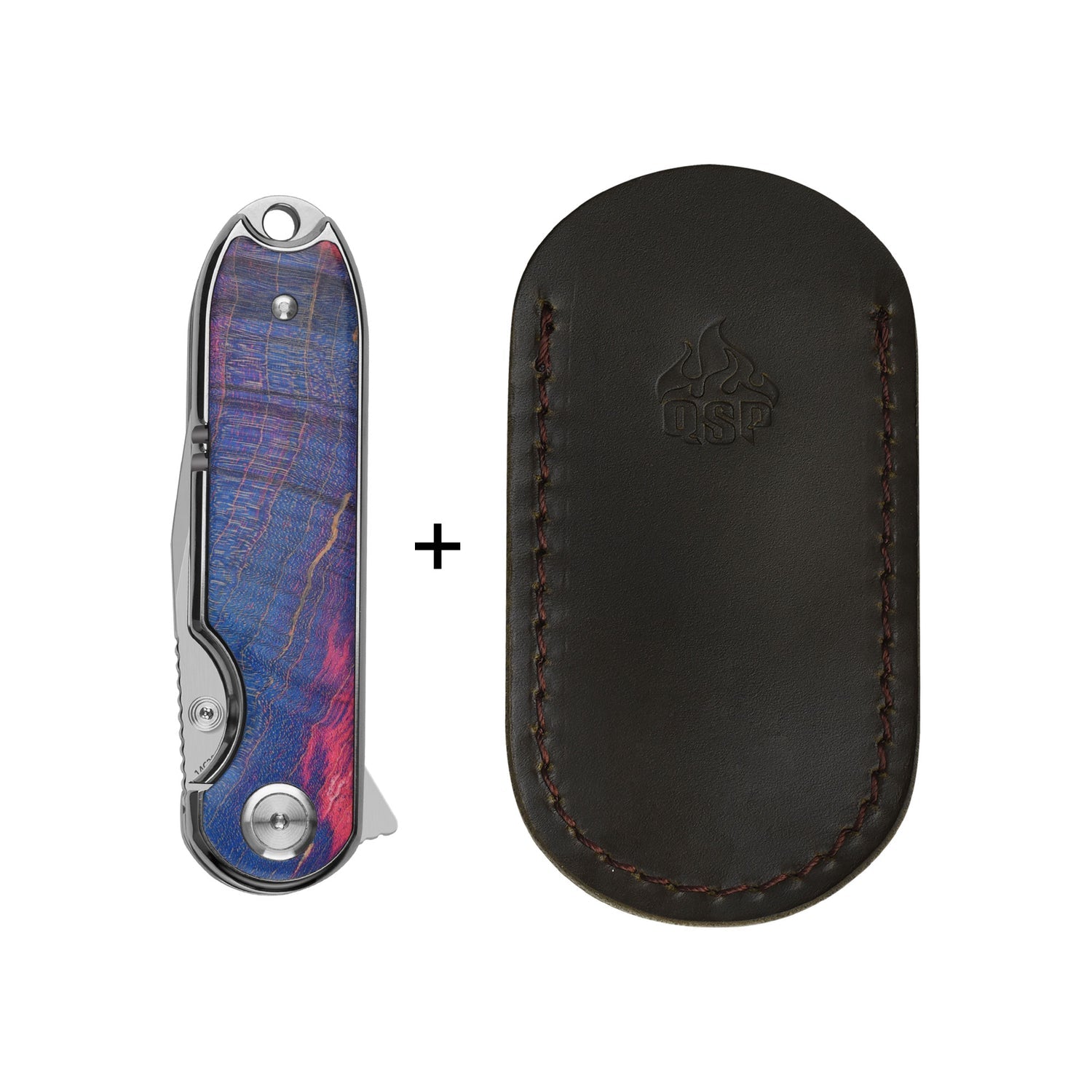 QSP Nebula QS168-B 14C28N Blade Stabilized wood Handle Liner Lock Pocket Knife