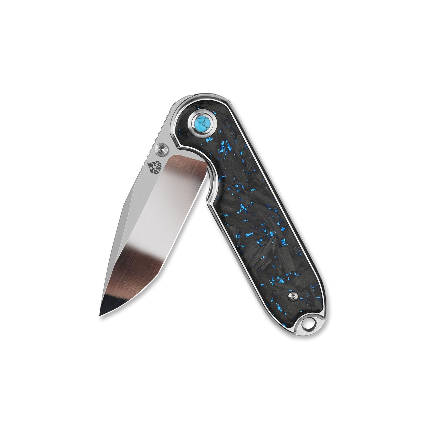 QSP Nebula QS168-C 14C28N Blade Blue Shredded Carbon Fiber Handle Liner Lock Pocket Knife