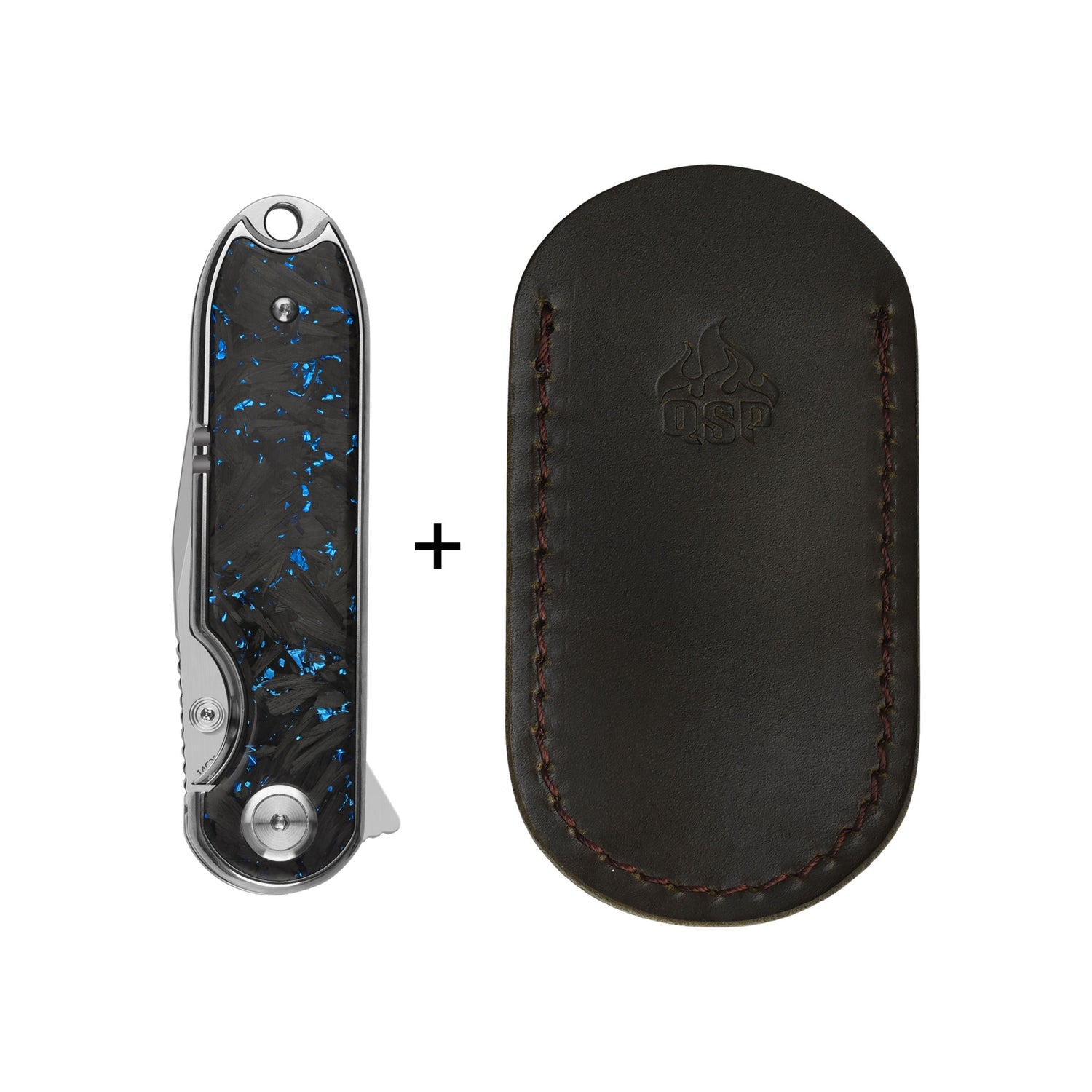 QSP Nebula QS168-C 14C28N Blade Blue Shredded Carbon Fiber Handle Liner Lock Pocket Knife