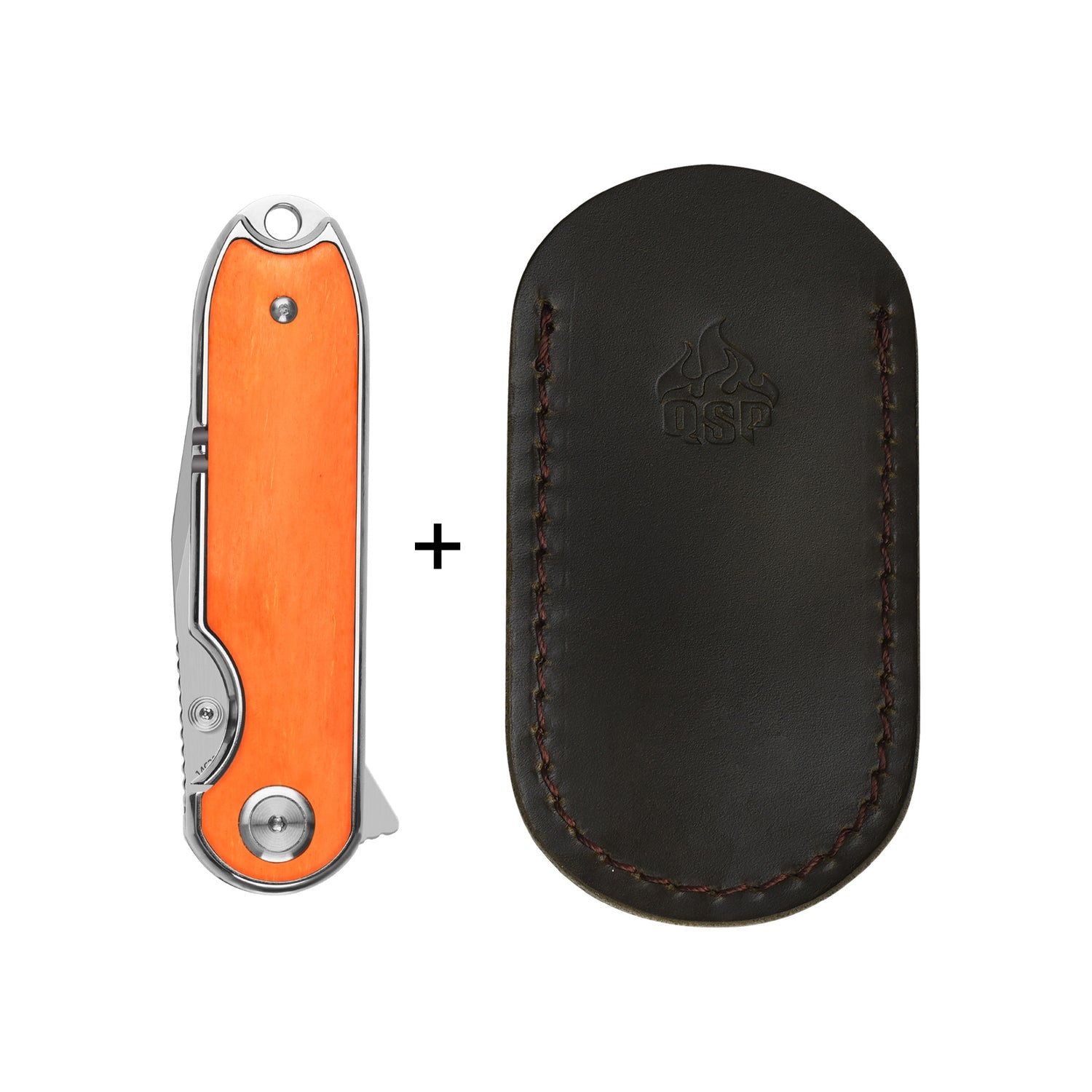 QSP Nebula QS168-D 14C28N Blade Blue Orange Bone Handle Liner Lock Pocket Knife