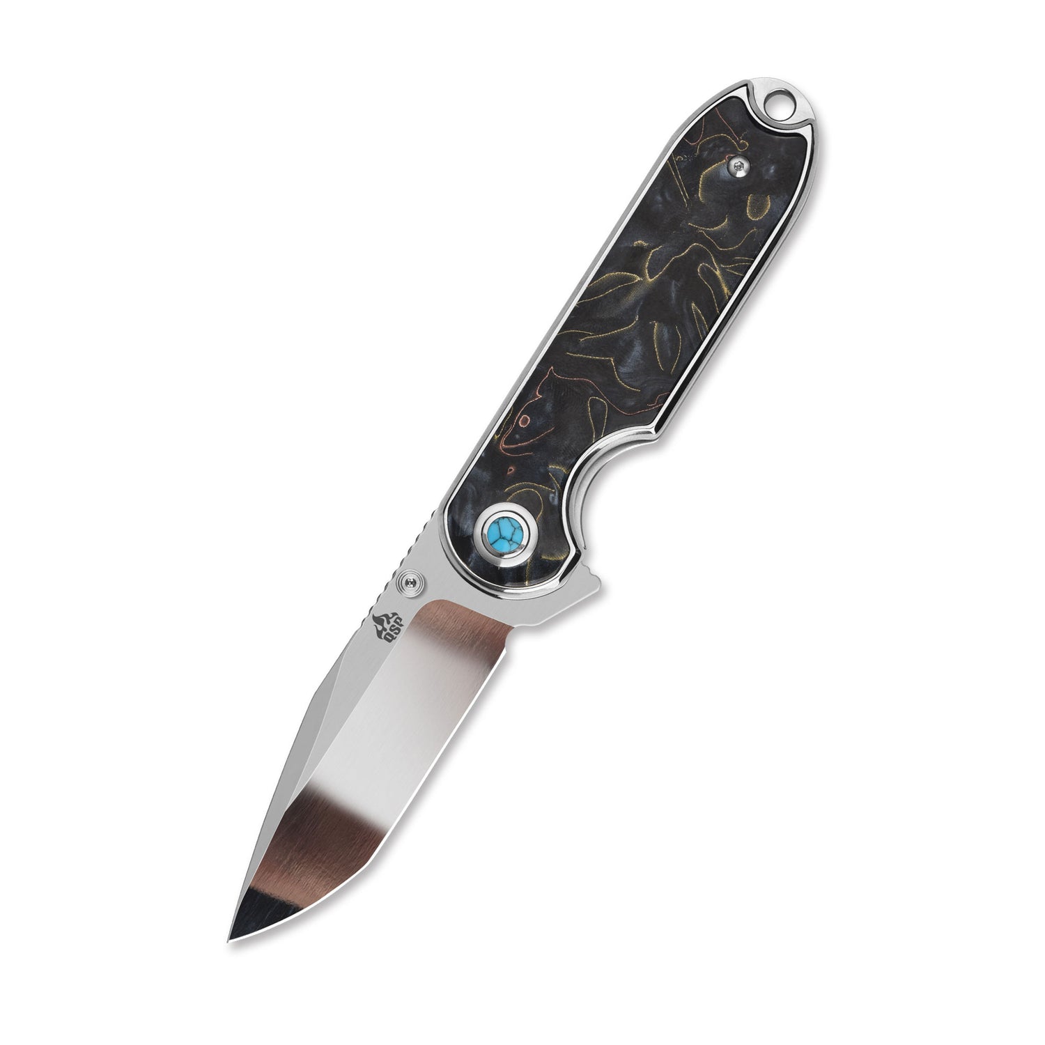 QSP Nebula QS168-E 14C28N Blade Brass Copper Mesh Resin Handle Liner Lock Pocket Knife
