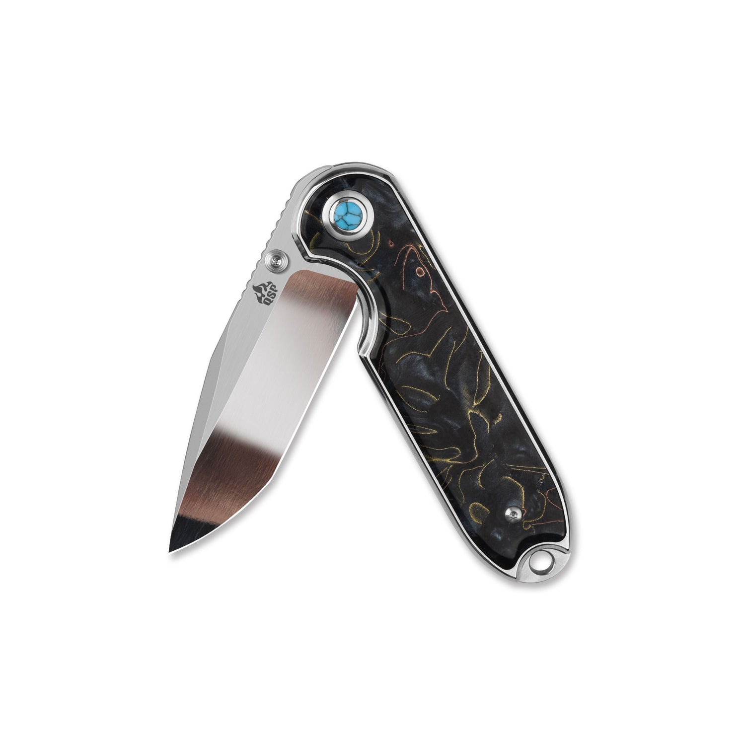 QSP Nebula QS168-E 14C28N Blade Brass Copper Mesh Resin Handle Liner Lock Pocket Knife