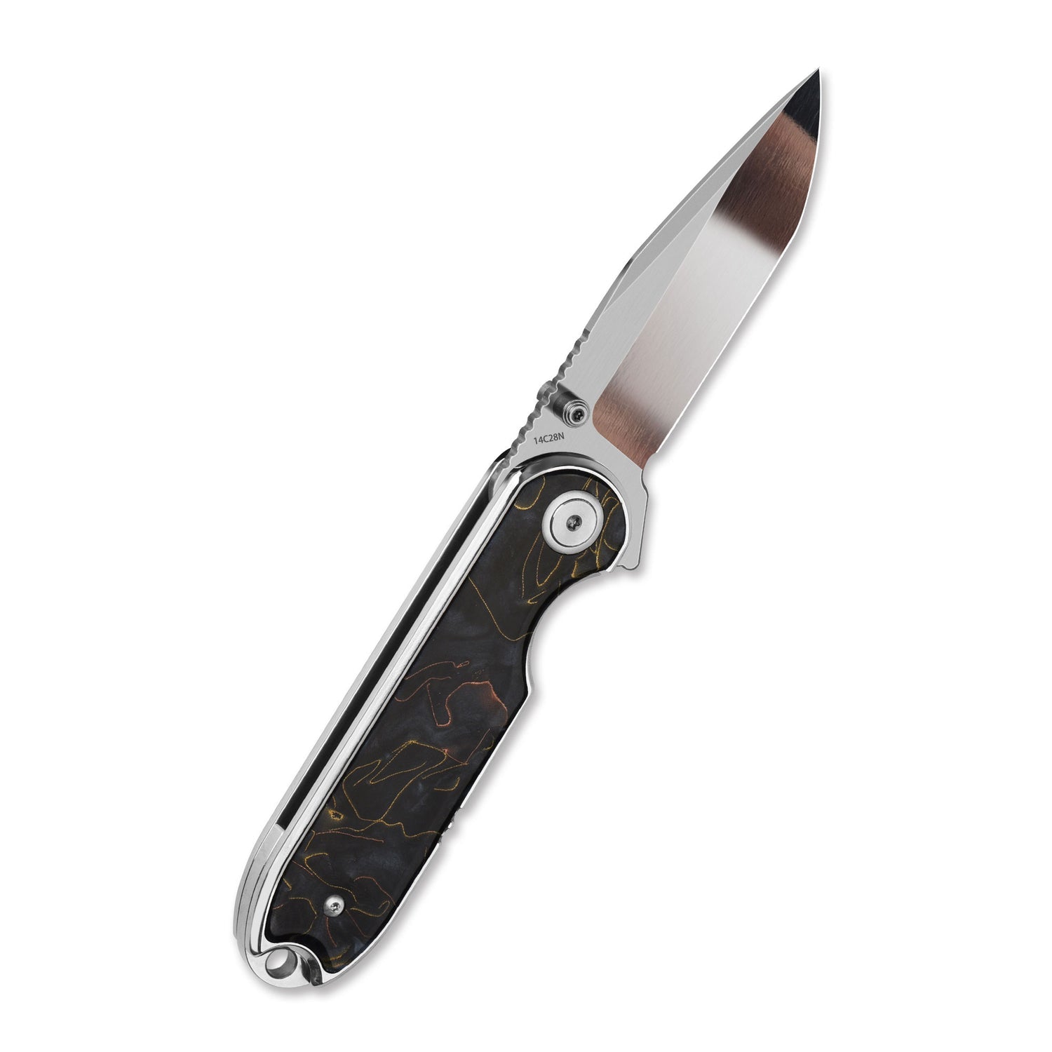 QSP Nebula QS168-E 14C28N Blade Brass Copper Mesh Resin Handle Liner Lock Pocket Knife