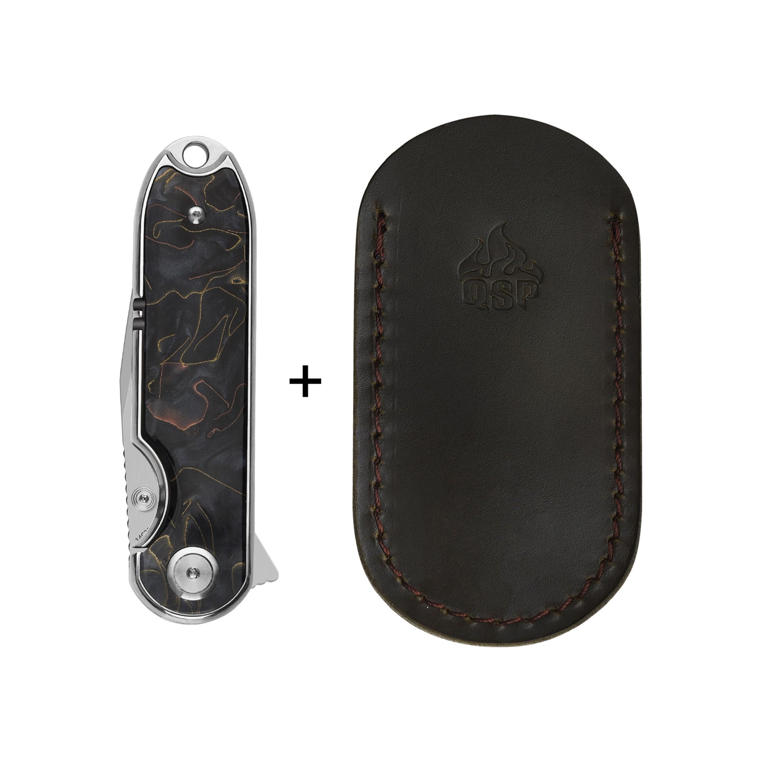 QSP Nebula QS168-E 14C28N Blade Brass Copper Mesh Resin Handle Liner Lock Pocket Knife