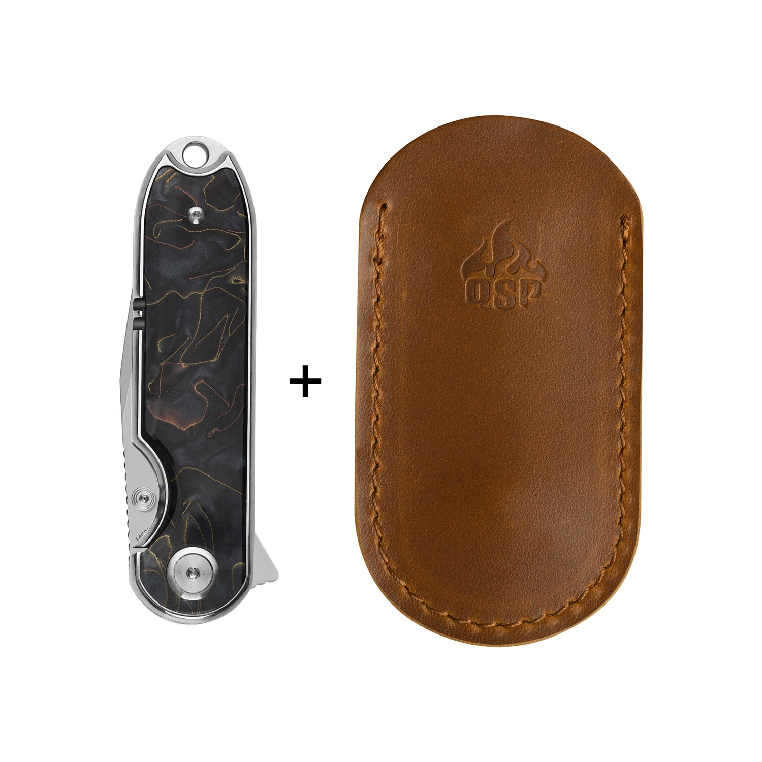 QSP Nebula QS168-E 14C28N Blade Brass Copper Mesh Resin Handle Liner Lock Pocket Knife
