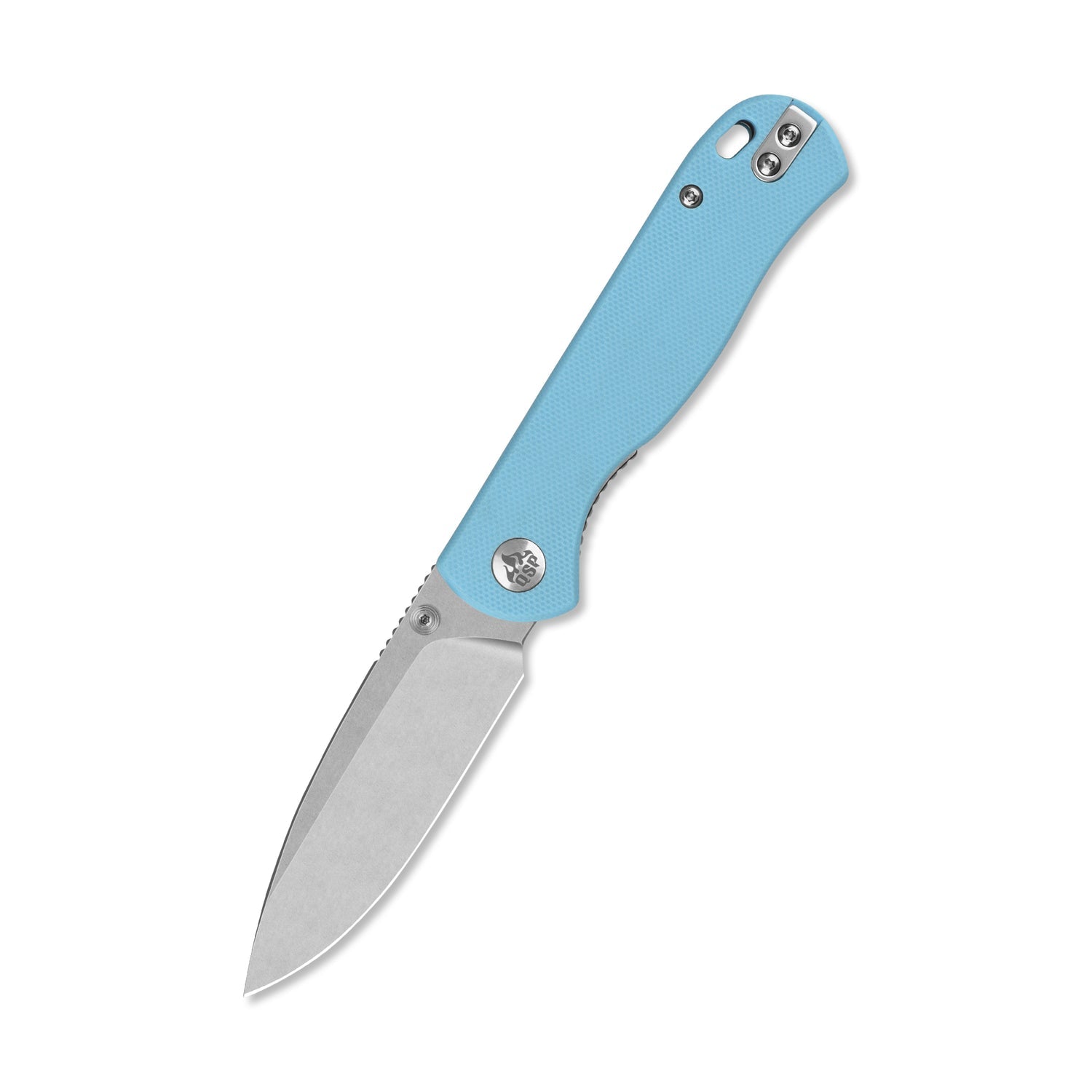 QSP Ferret QS170-B1 Stonewashed Nitro-V Blade Sky Blue G10 Handle Liner Lock Folding Knife