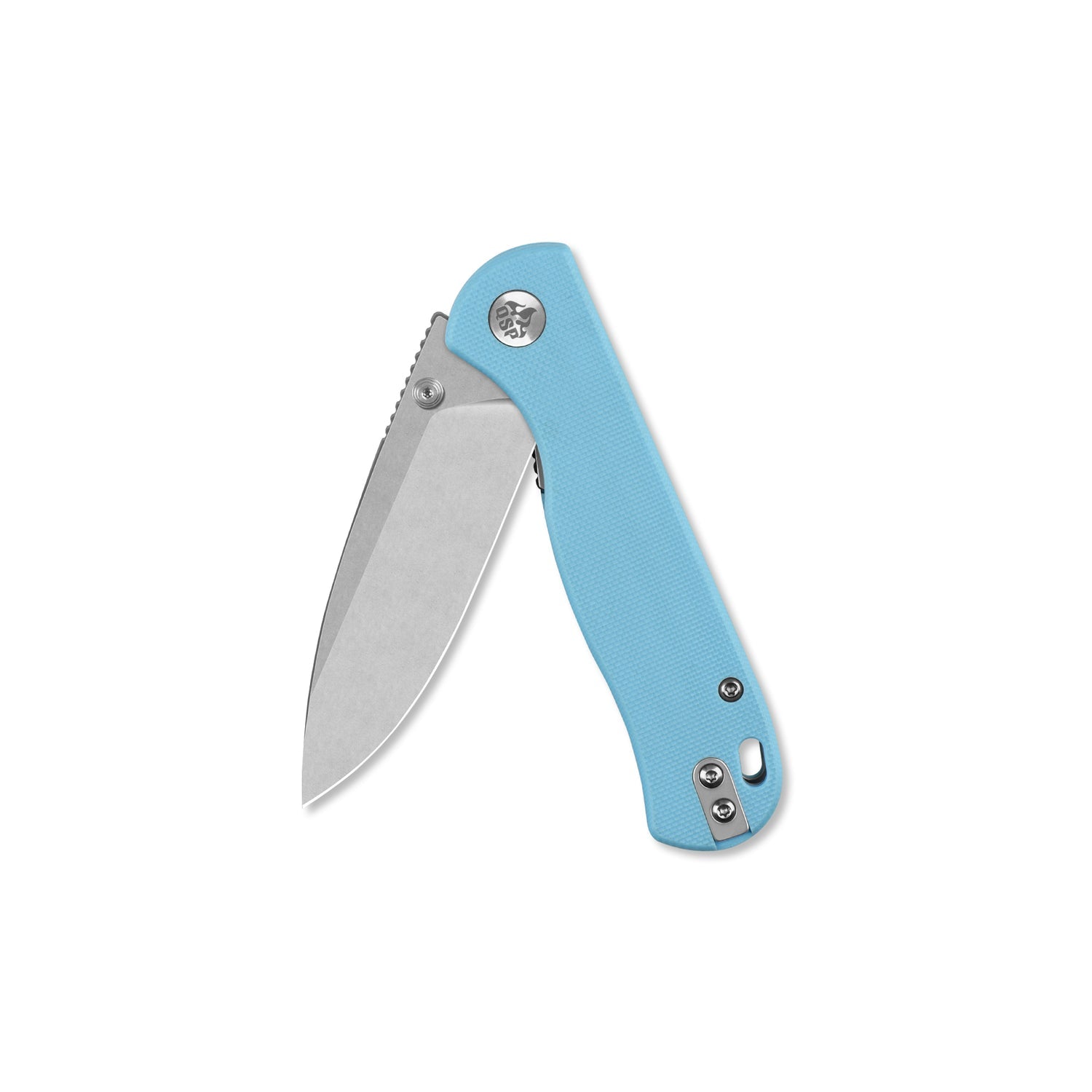 QSP Ferret QS170-B1 Stonewashed Nitro-V Blade Sky Blue G10 Handle Liner Lock Folding Knife