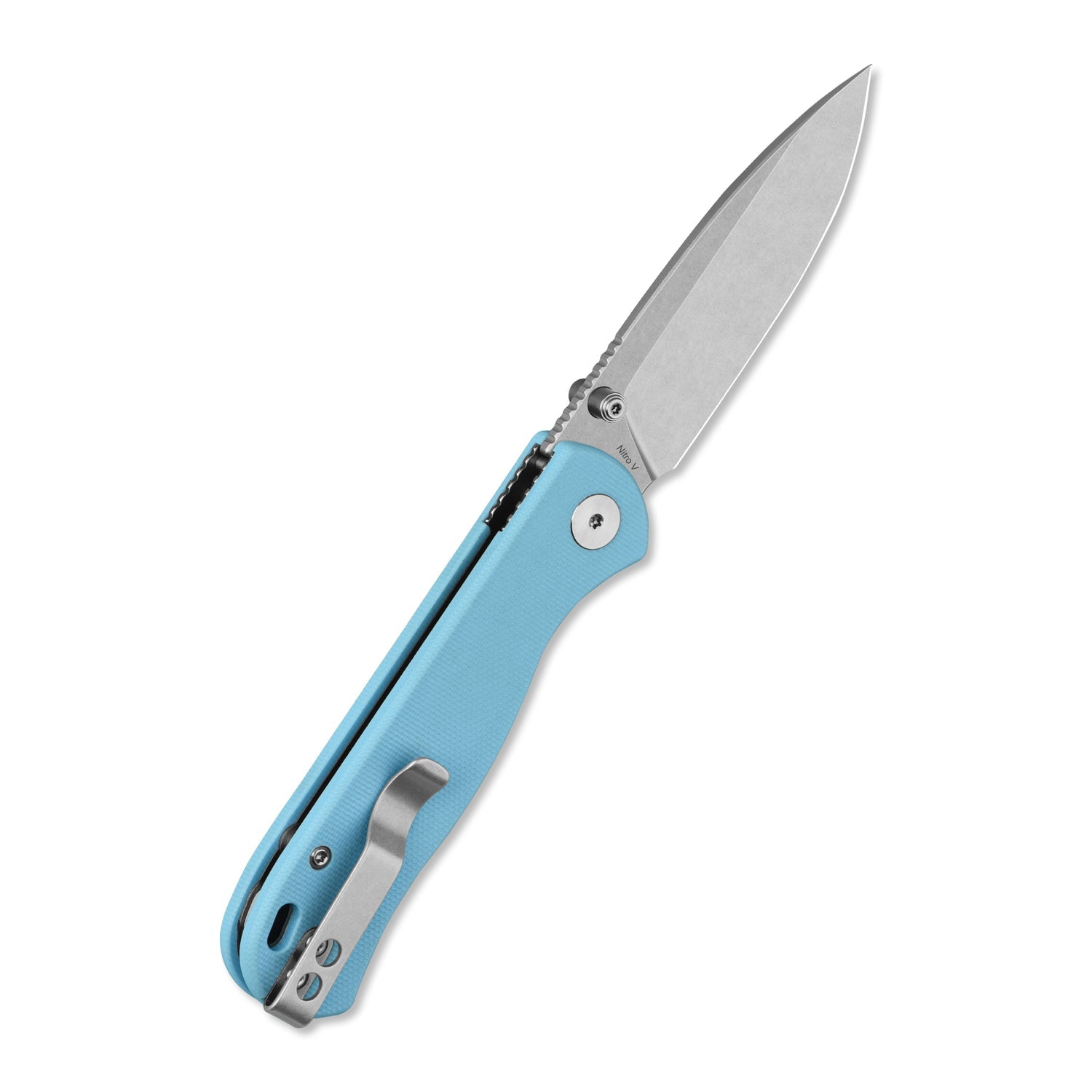 QSP Ferret QS170-B1 Stonewashed Nitro-V Blade Sky Blue G10 Handle Liner Lock Folding Knife