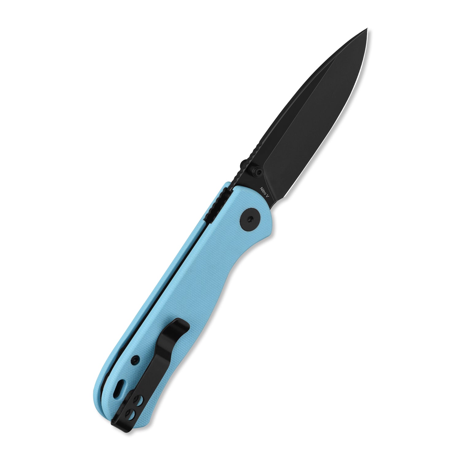 QSP Ferret QS170-B2 Black Nitro-V Blade Sky Blue G10 Handle Liner Lock Folding Knife