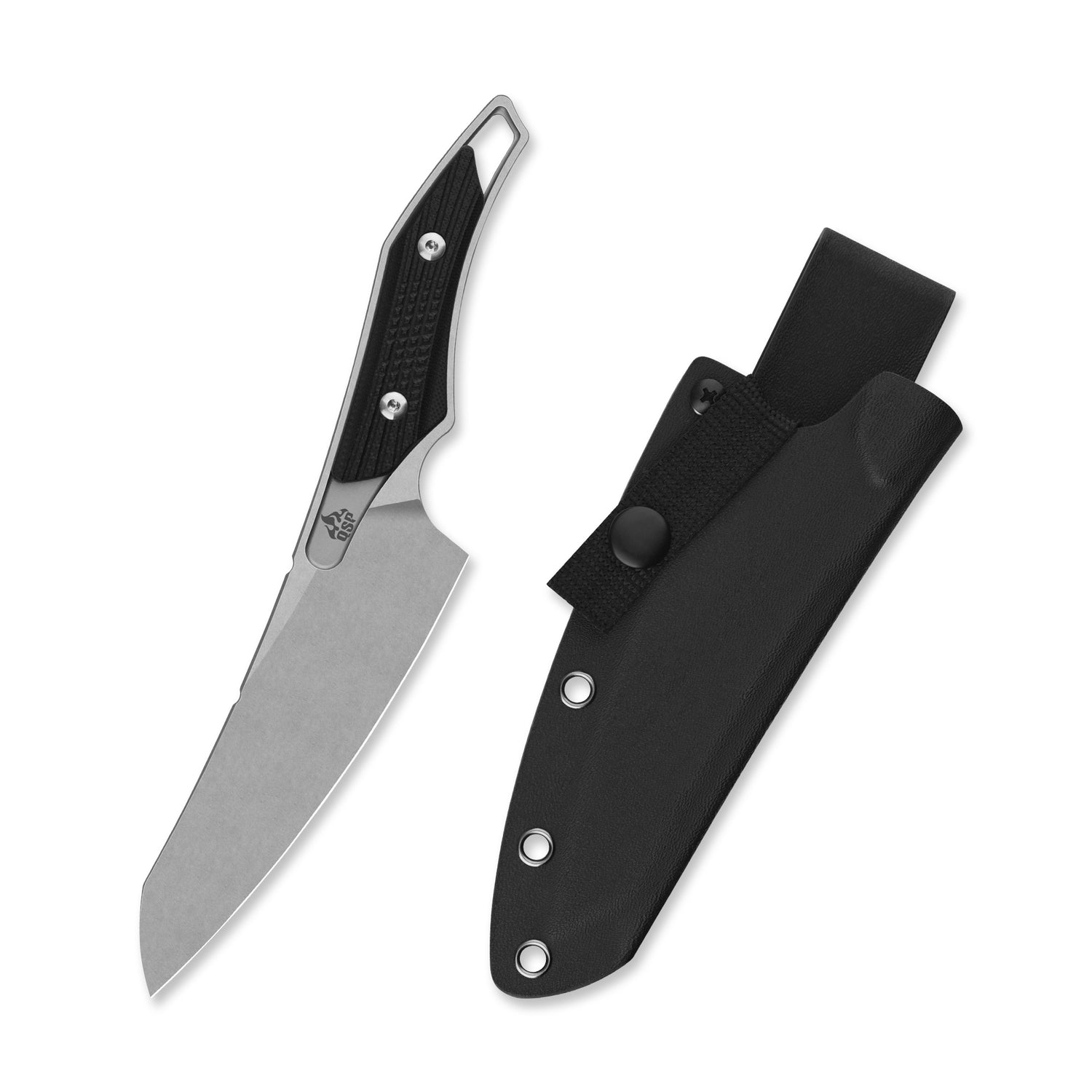 QSP T-Cook QS172-A1 Stonewashed Nitro-V Blade Black G10 Handle Fixed Blade Knife