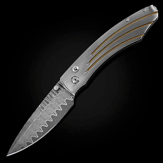 William henry B12 GOLDEN ARCH Damascus Blade Titanium Handle Pocket Knife Button Lock Knives