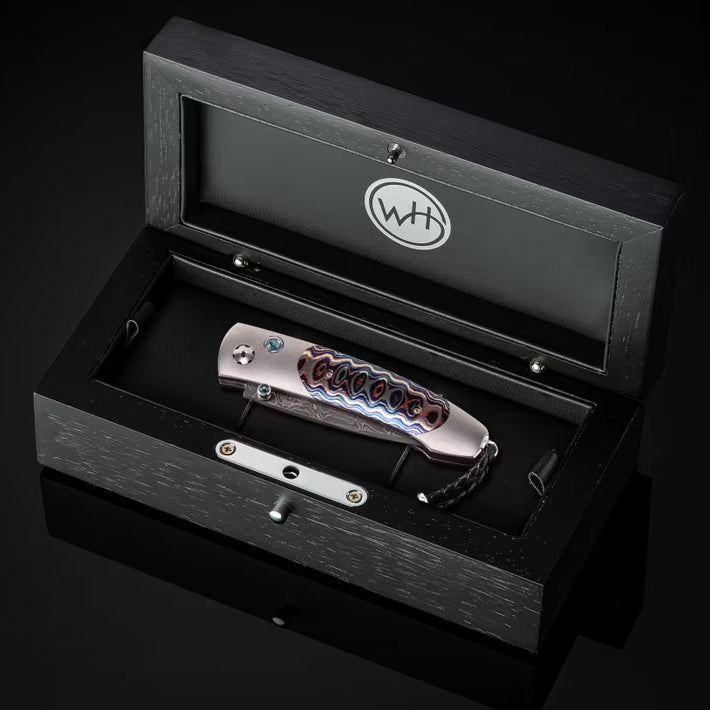 William Henry B05 DARK FIRE Chad Nichols Dmascus Blade Titanium with 'Wave' Mokume Pocket Knife