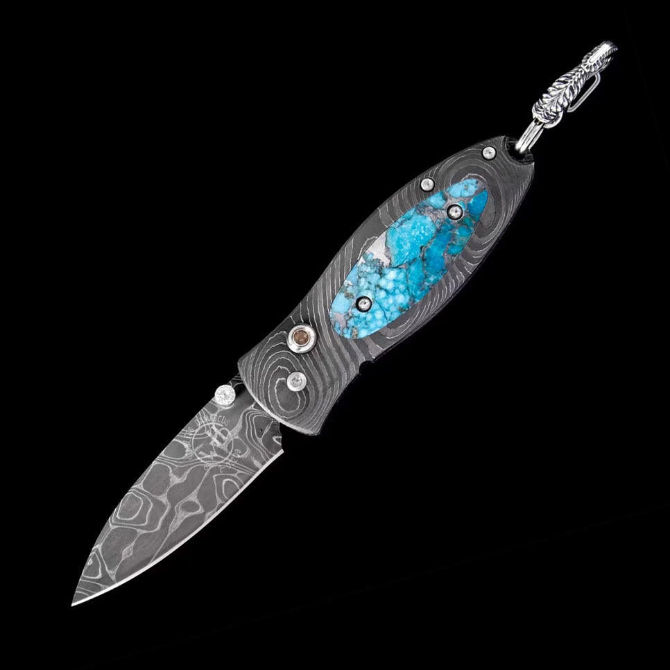 William Henry B02 KINGMAN Pendant Knife Chad Nichols Damascus Blade Damascus Handle inlaid Turquoise
