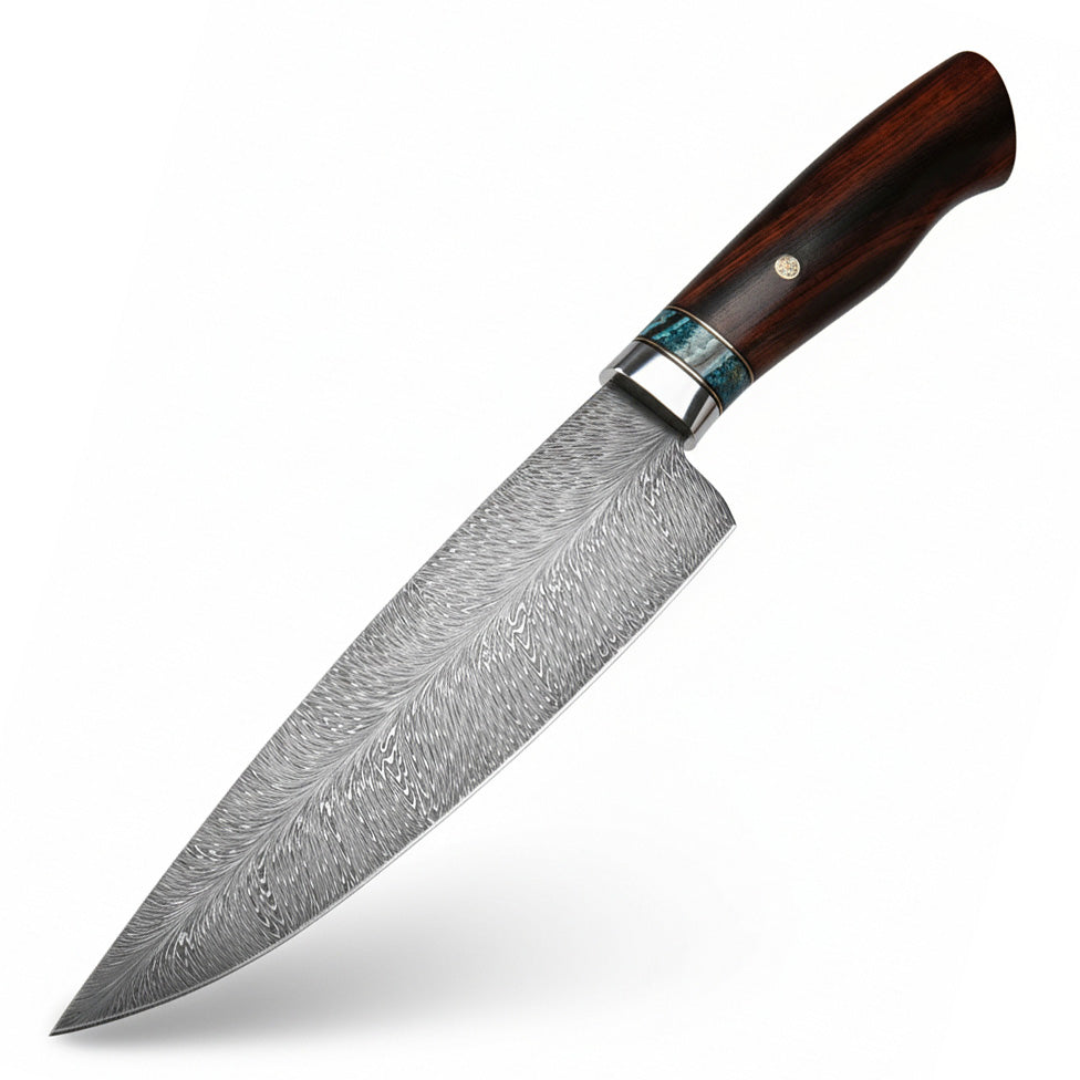 Xin Cutlery 3600 Layer Folded Forged Damascus Blade Iron Wood and Mammoth Ivory Fossil Handle Knife