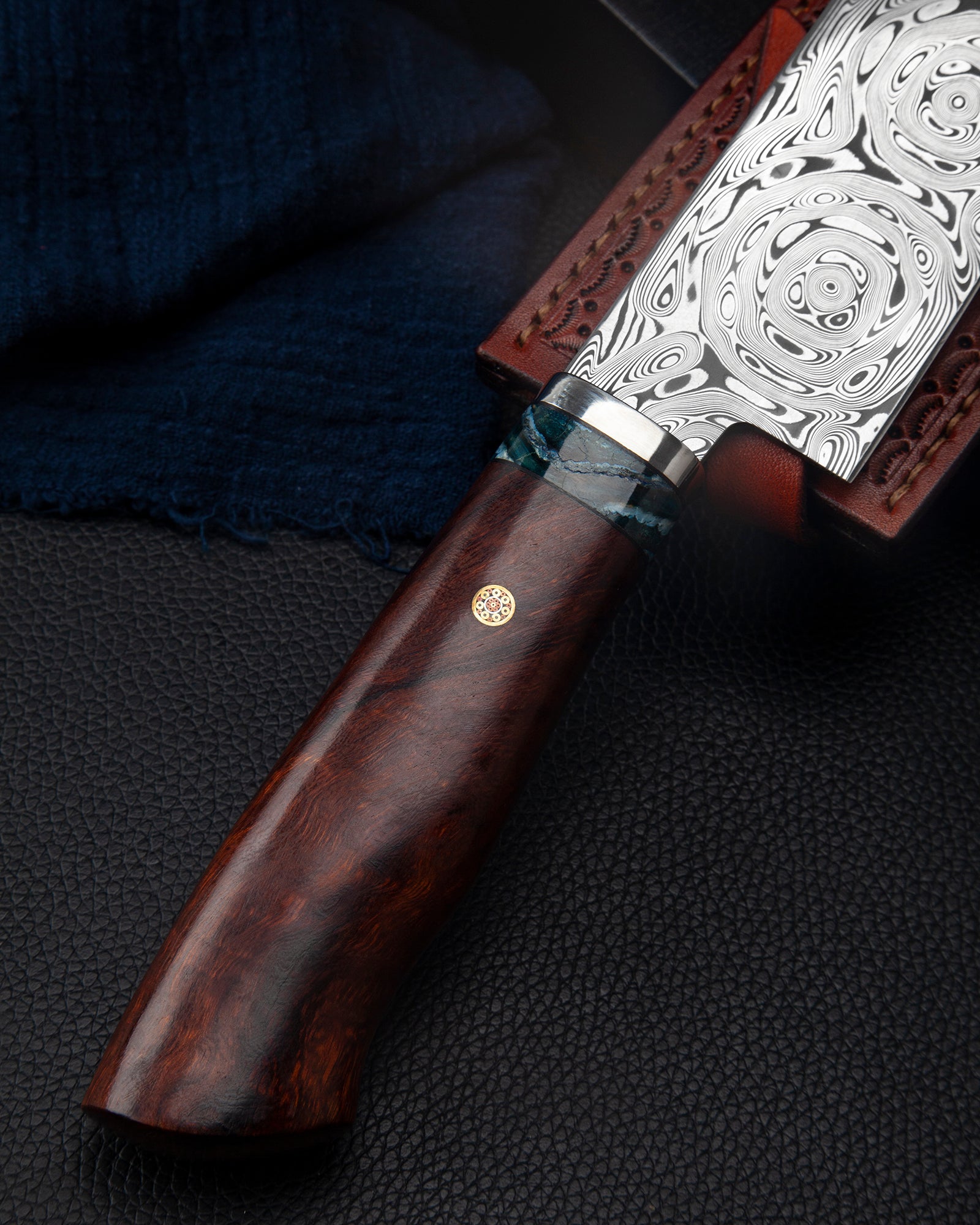 Xin Cutlery Damasteel Chef Knife of Grosserosen Pattern Ironwood and Mammoth Ivory Fossil Handle Knife
