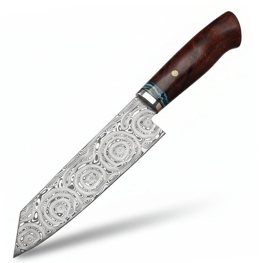 Xin Cutlery Damasteel Chef Knife of Grosserosen Pattern Ironwood and Mammoth Ivory Fossil Handle Knife